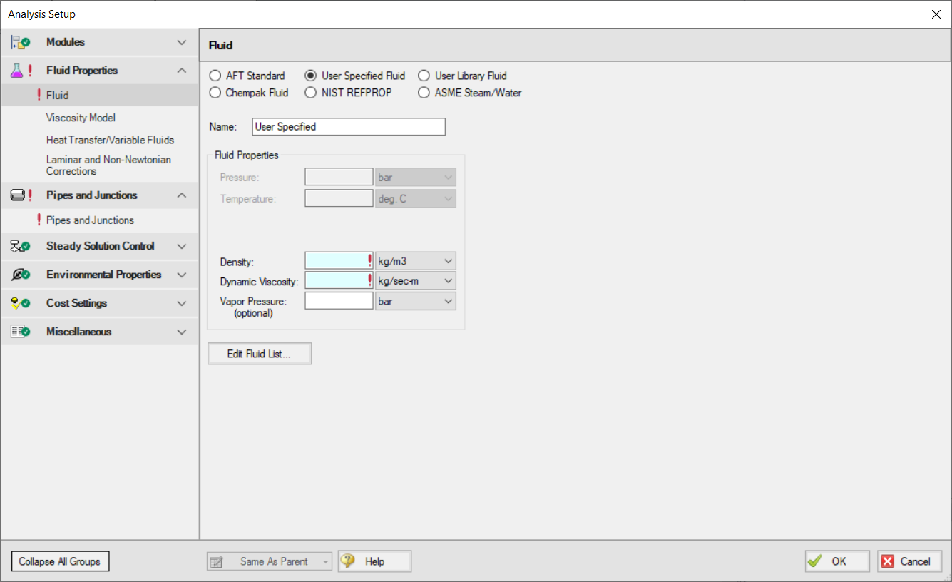 Analysis Setup Window in AFT Fathom